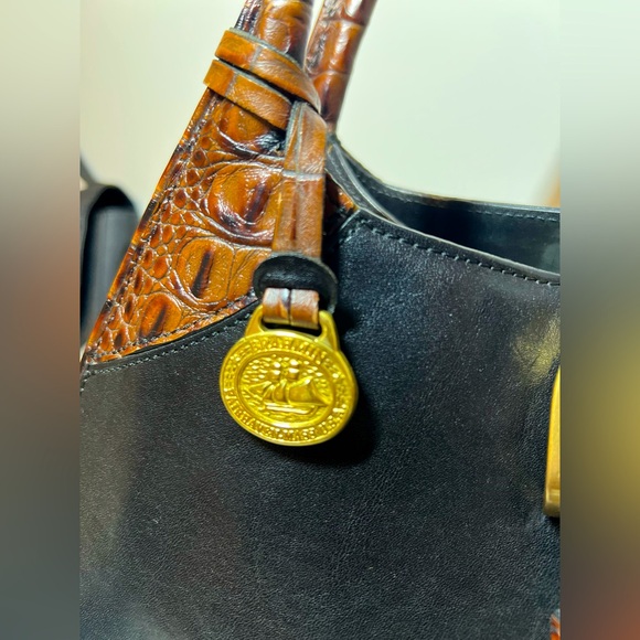 Brahmin Satchel Black and Brown croc embossed leather bag in EUC - Picture 4 of 11